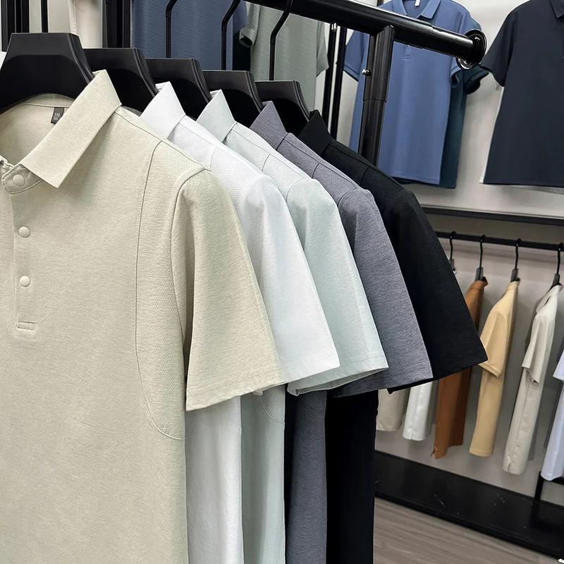 Slim-Fit-Poloshirt mit halber Knopfleiste für Herren, belüftete Seitenpaneele, Business-Meeting, Kurzstreckenreise, Kleidungsstück – Detail 30