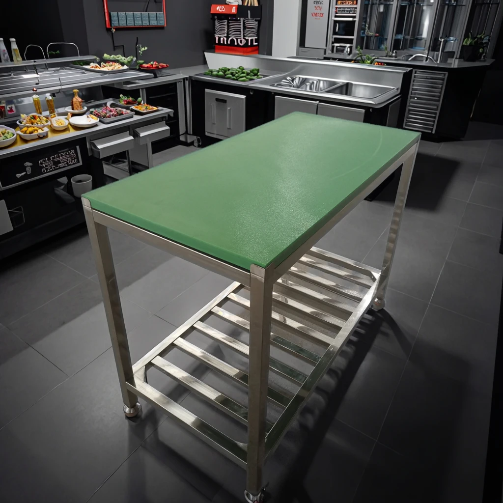 Stainless steel butcher table with poly cutting board food cutting table for hotels and restaurants