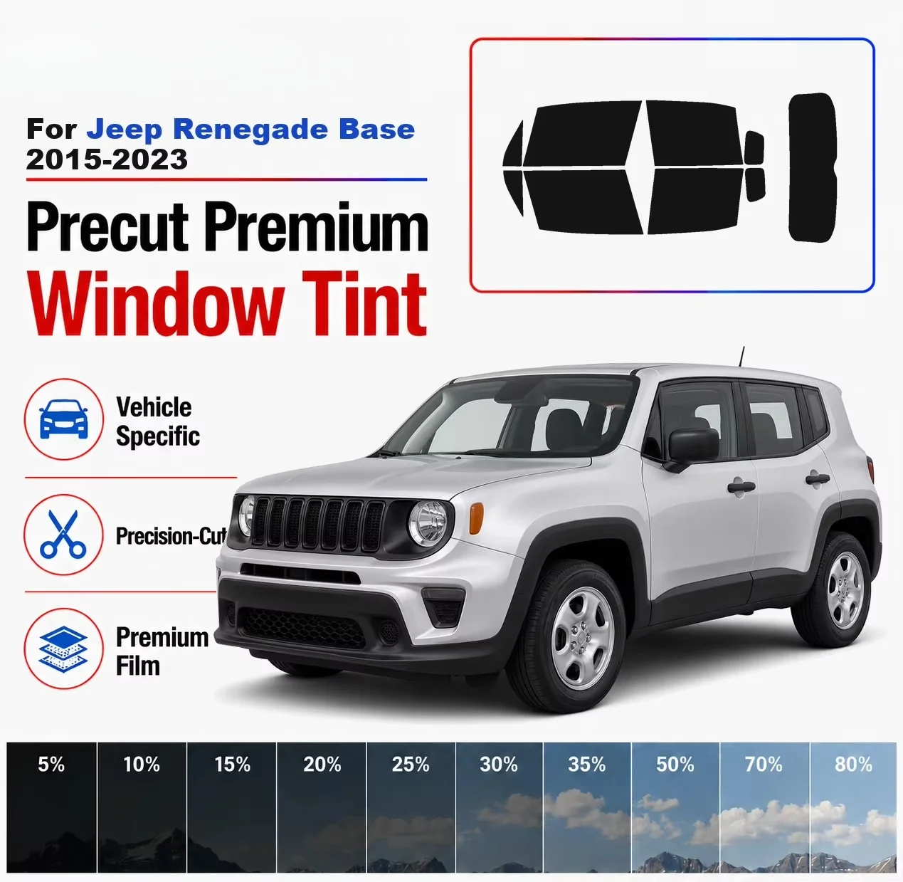Premium Precut Window Tint Kit Front Rear Windows Rear Windshield For Jeep Renegade Base 2015-2023 Car Solar Nano Ceramic Film