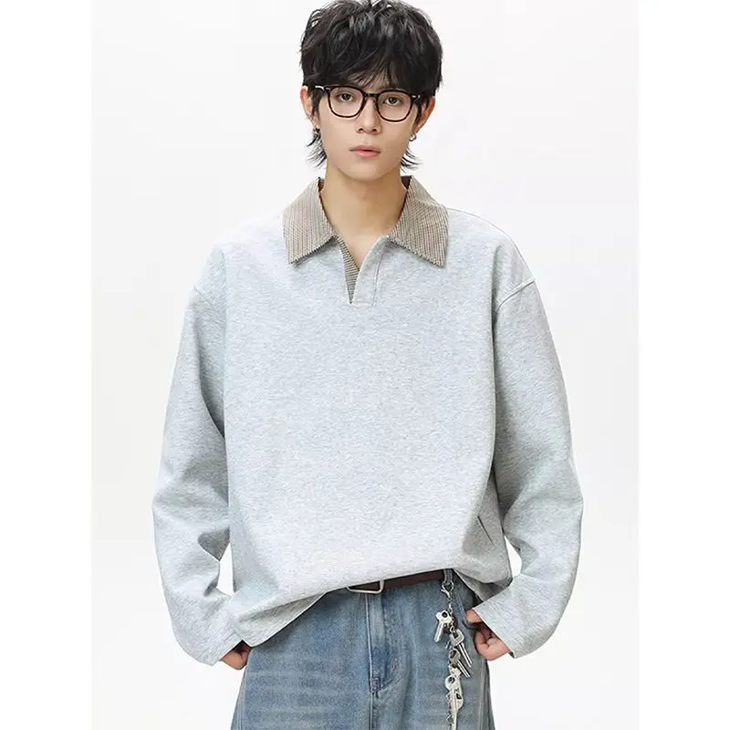 

Мужской свитшот большого размера с воротником, имитация двухслойности, в клетку, пэчворк, новинка ранней осени, универсальный, для пар