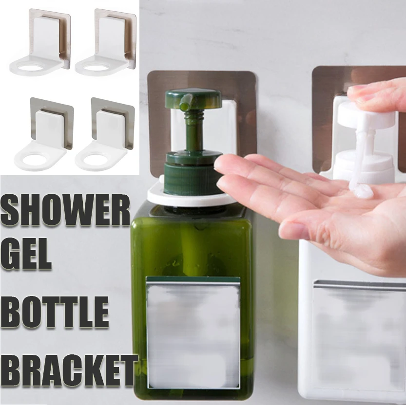 

10 PCS No Punching Rack Bathroom Shower Gel Bottle Wall Holder Body Wash Plastic with Hook Waterproof Mount for Shampoo White