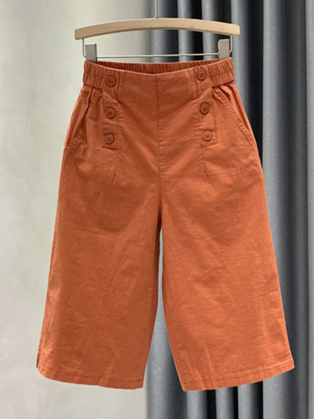 

High Waist Cotton Workwear Capri Pants Women Summer New Sle Elastic Casual Mom Thin Wide Leg Pants Versatile Comfortable