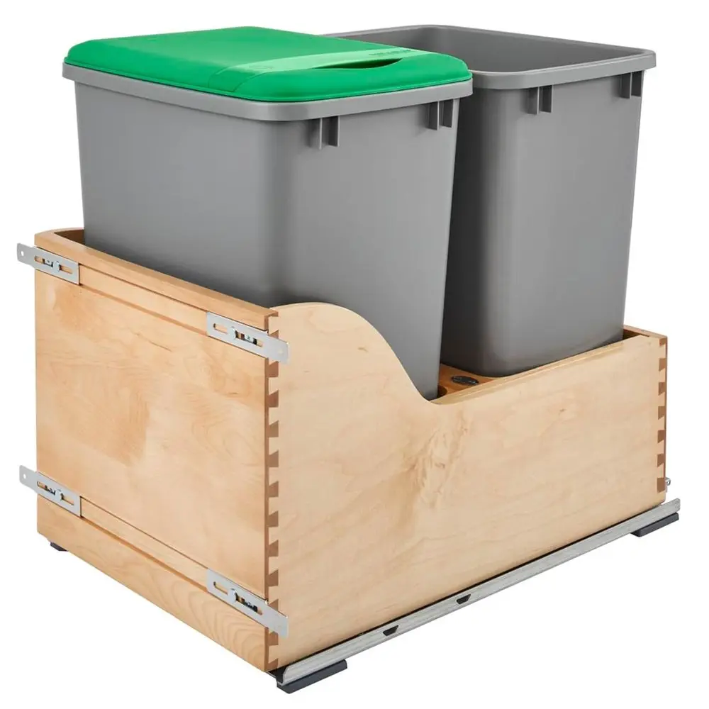 

Двойные выдвижные мусорные баки на 35 квартов с деревянными ручками для кухни, для хранения и переработки крупногабаритных отходов