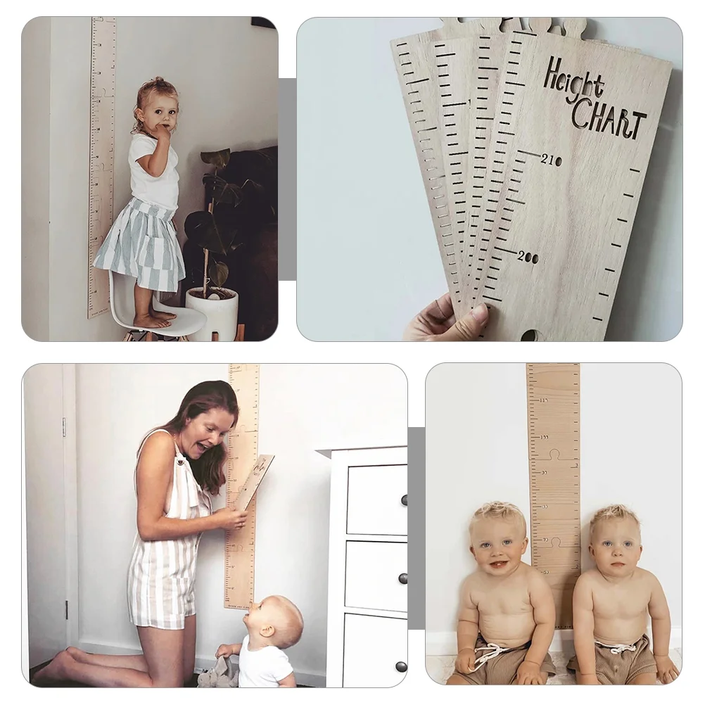 60 210CM Height Measurement Ruler Wooden Chart Adhesive Wall Sticker Kids Room Decor Track Baby Growth Easy Install