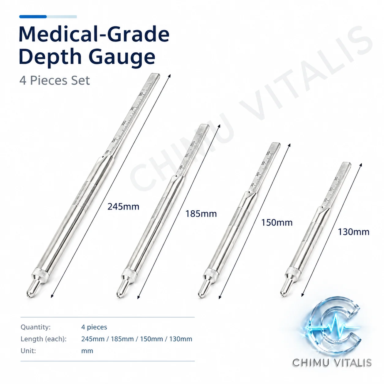 【CHIMU VITALIS 】 Sounding Instrument Stainless Steel Lower Limb Nail Drilling Depth Measuring Ruler