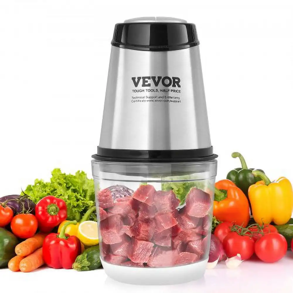 Food Processor, Electric Meat Grinder with 4-Wing Stainless Steel Blades, 2.5 Cup Glass Bowl, 400W Electric Food Chopper