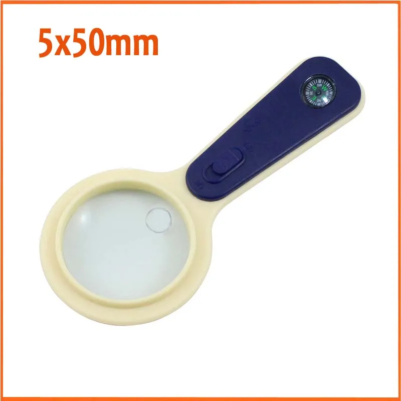 

5-кратная линза 50 мм, ручная лупа со светодиодной подсветкой, образовательное увеличительное стекло для чтения, средство для просмотра насекомых для детей с лампой
