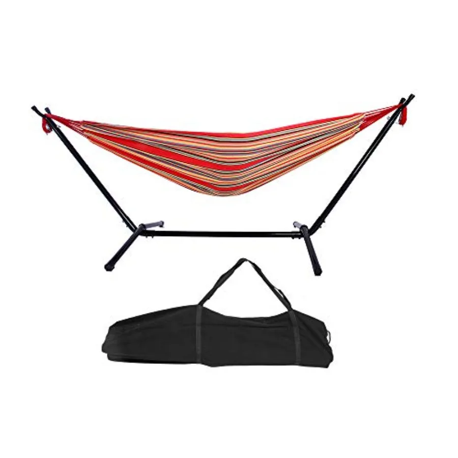 

Portable 103 Hammock with Stand Included Heavy Duty Steel Frame and Red Striped Polyester Fabric Carrying Bag for Outdoor Patio