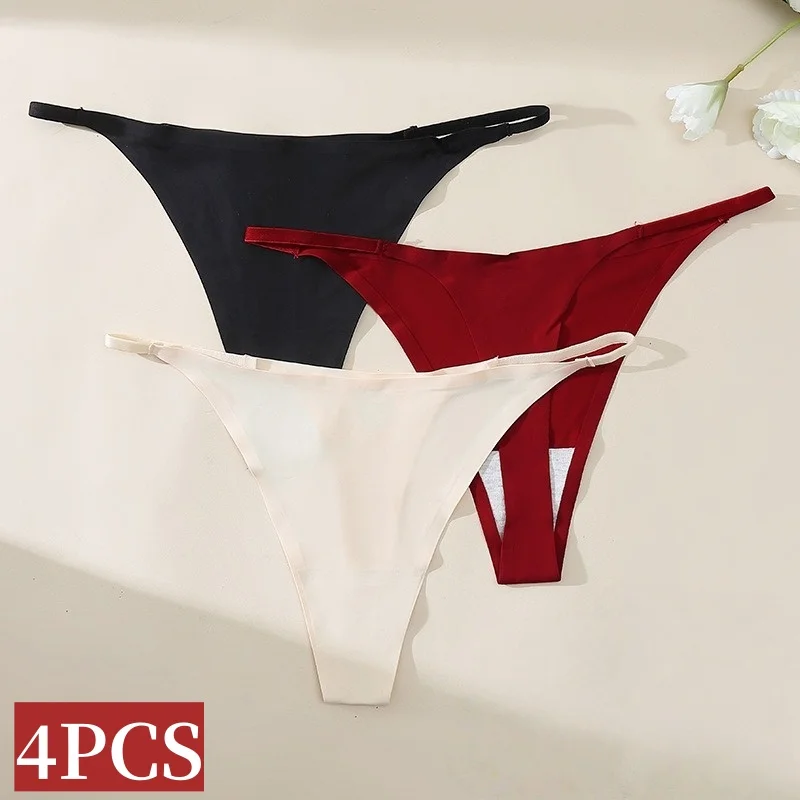 

4Pcs/Set Seamless Thongs Women Thin Strap Low Waist Panties Sexy Underwear Female T-back Comfort Lingerie Underpants