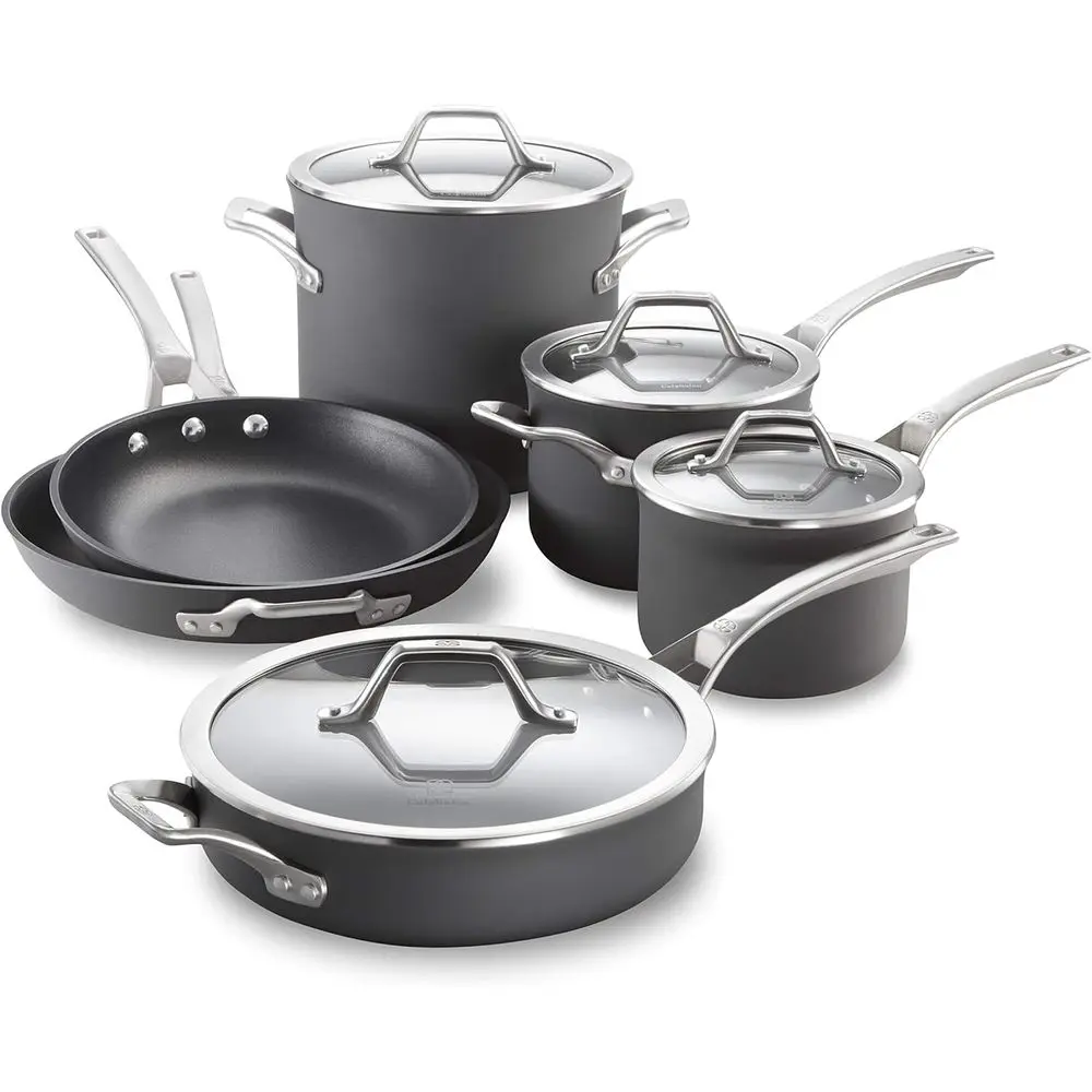 

Durable 10-Piece Nonstick Cookware Set with Cool-Touch Handles, Safe for Dishwasher and Metal Utensils, Oven-Safe to 500°F, Blac