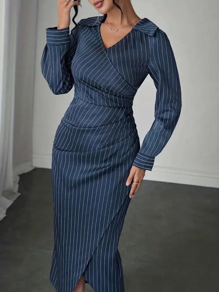 2026 Spring Autumn Fashion Print Retro Party Dresses Women Sexy Stripe Office Lady Dress Casual Long Sleeve Boho Dress