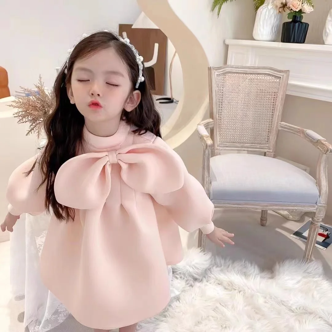 

Fashion Baby Girl Princess Cotton Dress Bow Infant Toddler Children Vestido Solid Color Spring Autumn Baby Clothes 4-12Y