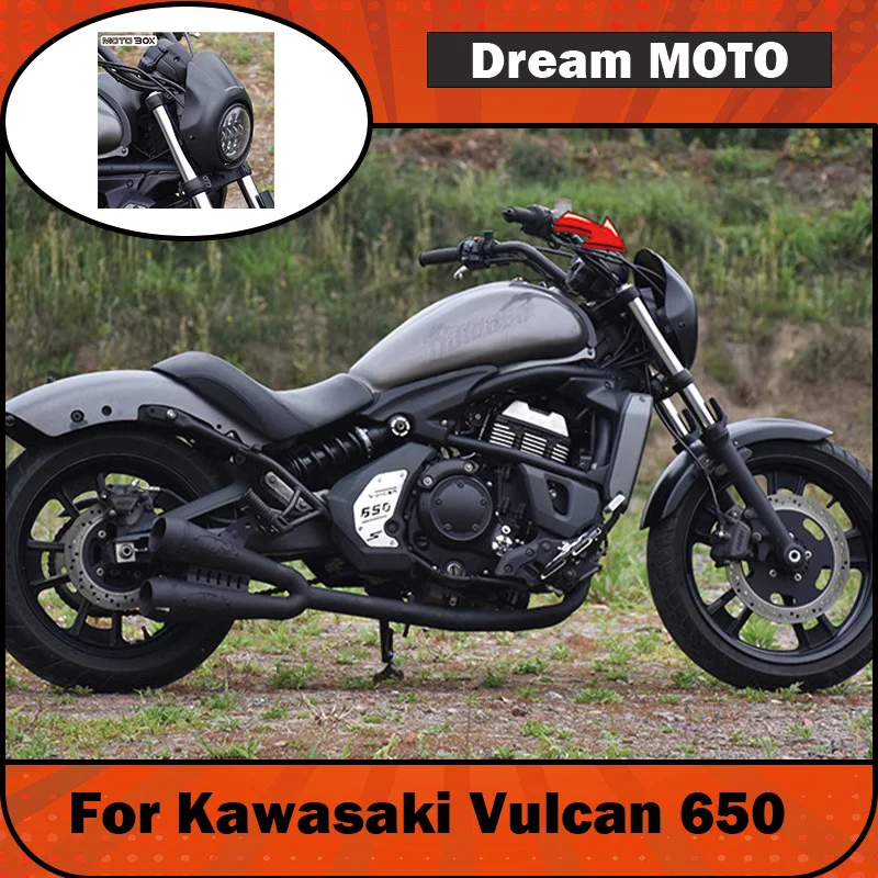 【Premium】For Kawasaki Little Vulcan 650 modified pig head grille, angel eyes, retro round headlight assembly, front windshield,