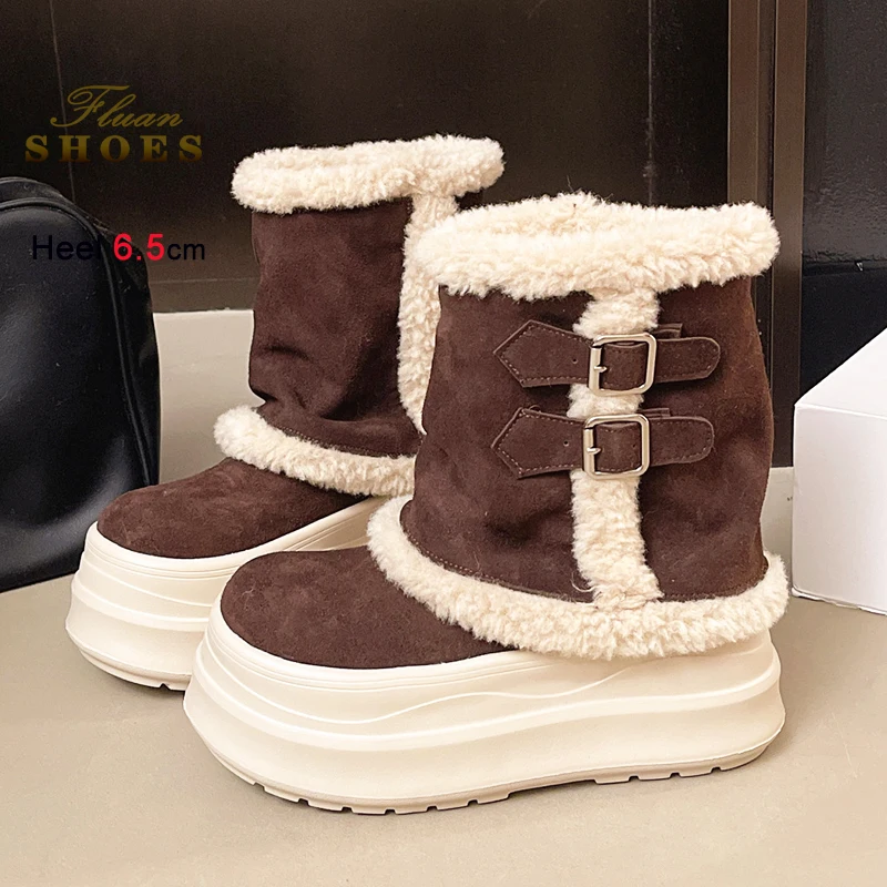 

Turned-Over Edge Ankle Snow Boots Trend Ladies Shoes 2025 Winter Round Toe Anti-Slip Platform Thick Soled Short Boots For Women