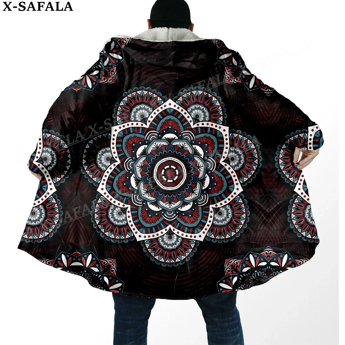 Mandala Trippy psychédélique coloré Arts optique chaud à capuche Everak hommes pardessus manteau coupe-vent sourire Cape Robe à capuche couverture-8