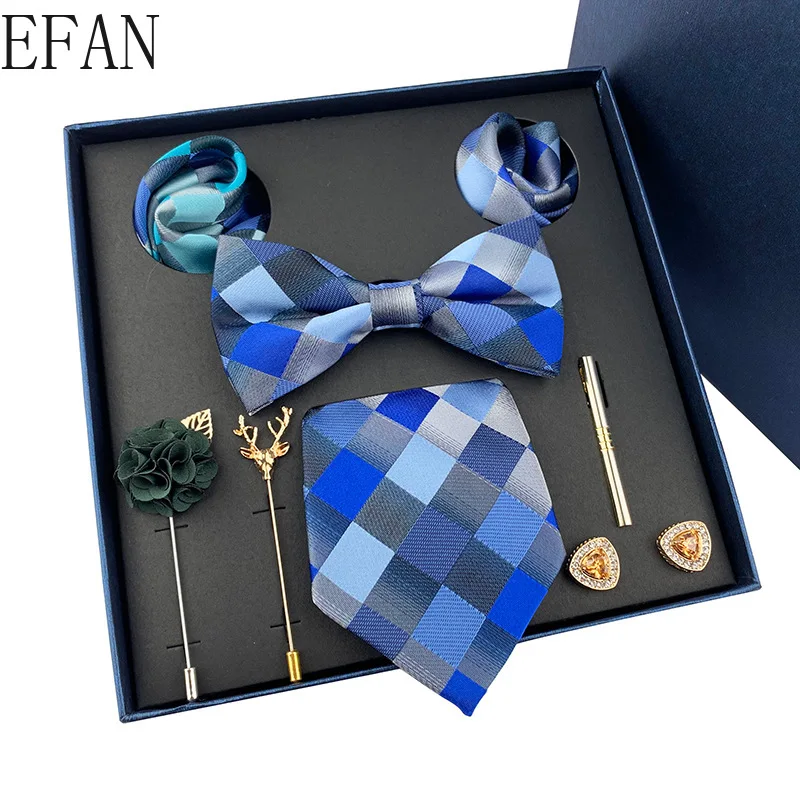 

Men's Necktie Luxury Wedding Ties + Bowties + Pocket Square + Brooch + Cufflinks +Tie Clip Sets with Gift Box Father's Day Gift