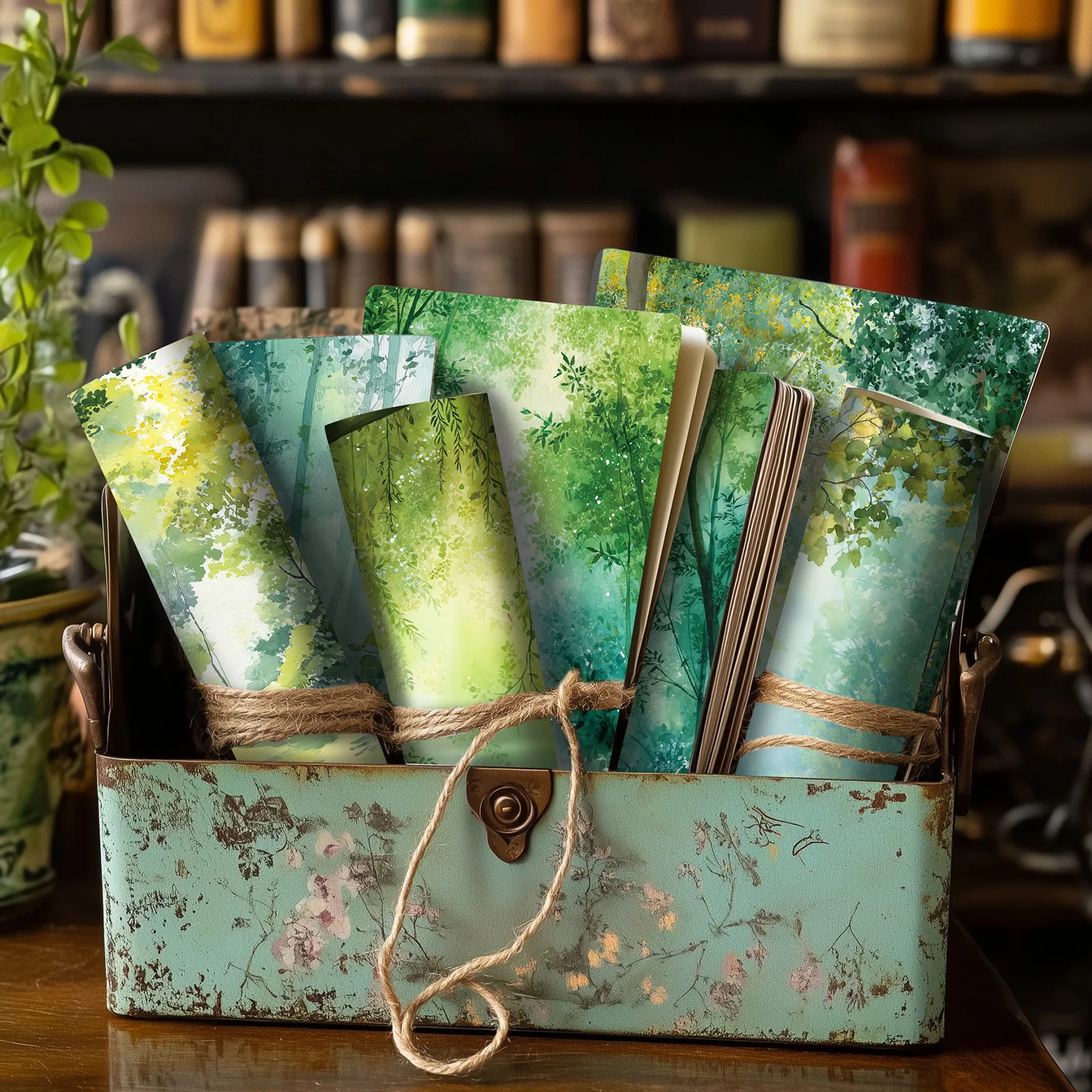 12 Sheets 15*15cm of Forest Oil Painting Material Color Paper Creative Simple Handbook Base Paper Material Colorful Paper Sheets