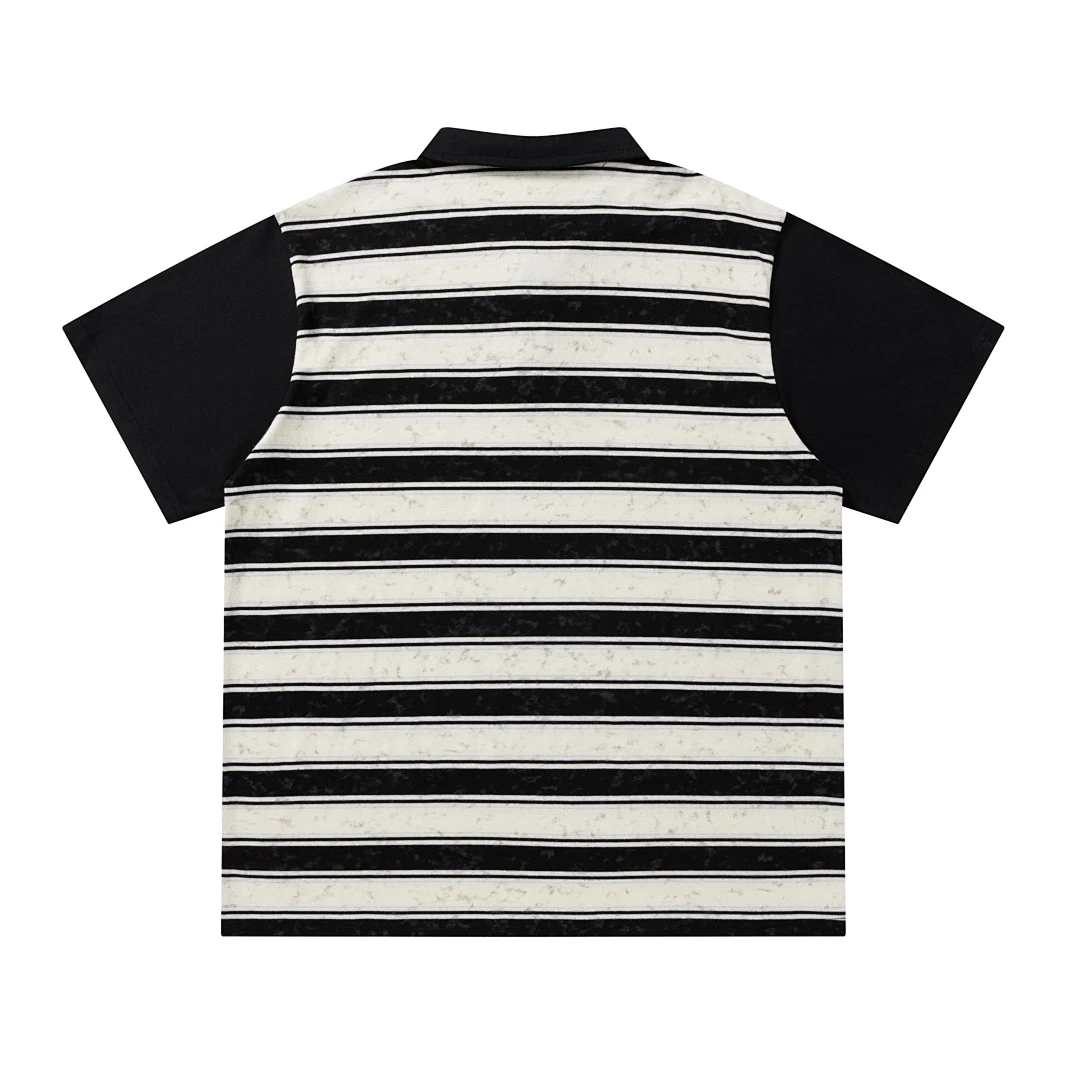 Vintage Striped Patchwork Polo Shirt Men Graffiti Figure Print Short Sleeve Tops Streetwear Loose Casual Men Women Stripe Tees