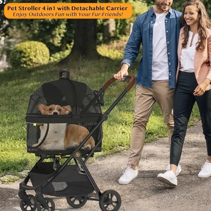 home.Dog Stroller 4 in 1, Pet Stroller for Cats with Detachable Carrier for Small/Medium Dogs/Cats, Seatbelt Car Seat C