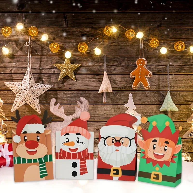 10/20 Stück Weihnachts-Süßigkeitsboxen, 4 Stile, Weihnachtsgeschenk, Papierboxen, festliche Partyzubehör, Snack, Dim Sum Box, Party-Dekoration
