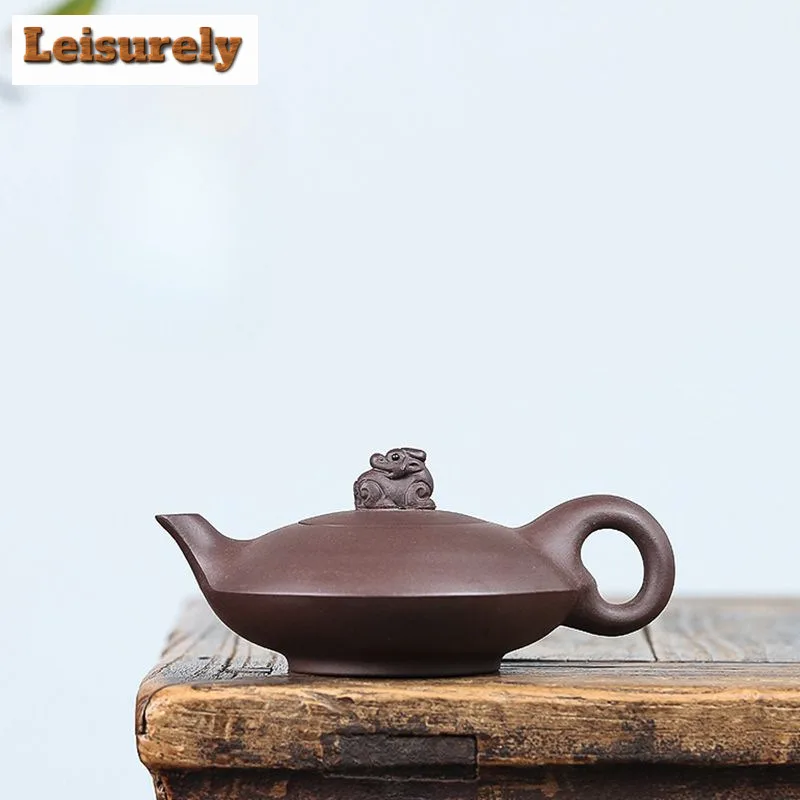 180ml Antique Yixing Purple Clay Teapots Handmade Auspicious Beast Pot Raw Ore Purple Mud Kettle With Strainer Zisha Teaset Gift