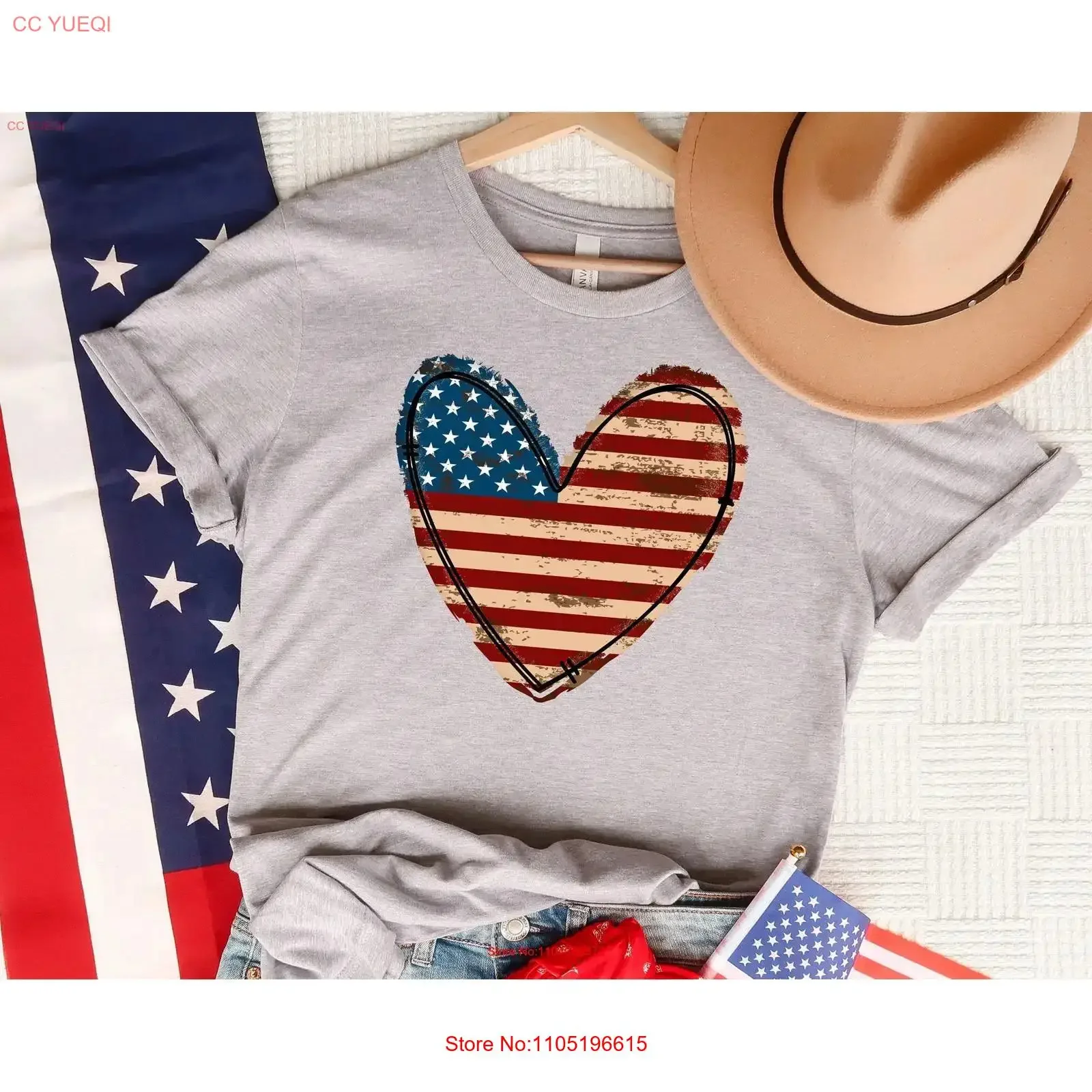 

Футболка с американским сердечным флагом 4 июля, патриотическая футболка США, День памяти, четвертый винтажный стираный топ для повседневной носки, мягкий повседневный