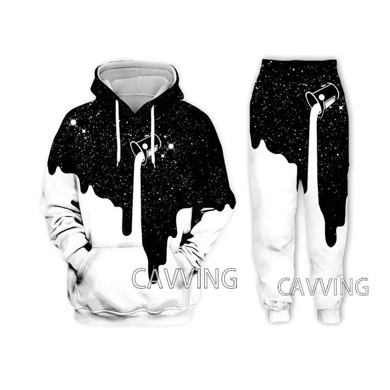 

New Fashion Women/Men's 3D Print Pouring Milk Star Hooded Sweatshirts + Pants Trouser Suit Clothes Two-Pieces Sets