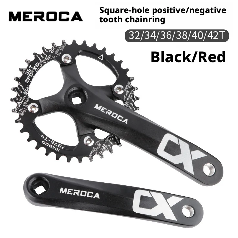 

MEROCA Square Hole Bicycle Crankset Aluminum Alloy MTB Crank 170/175mm Length Narrow Wide Teeth 104BCD 32/34/36/38/40/42T