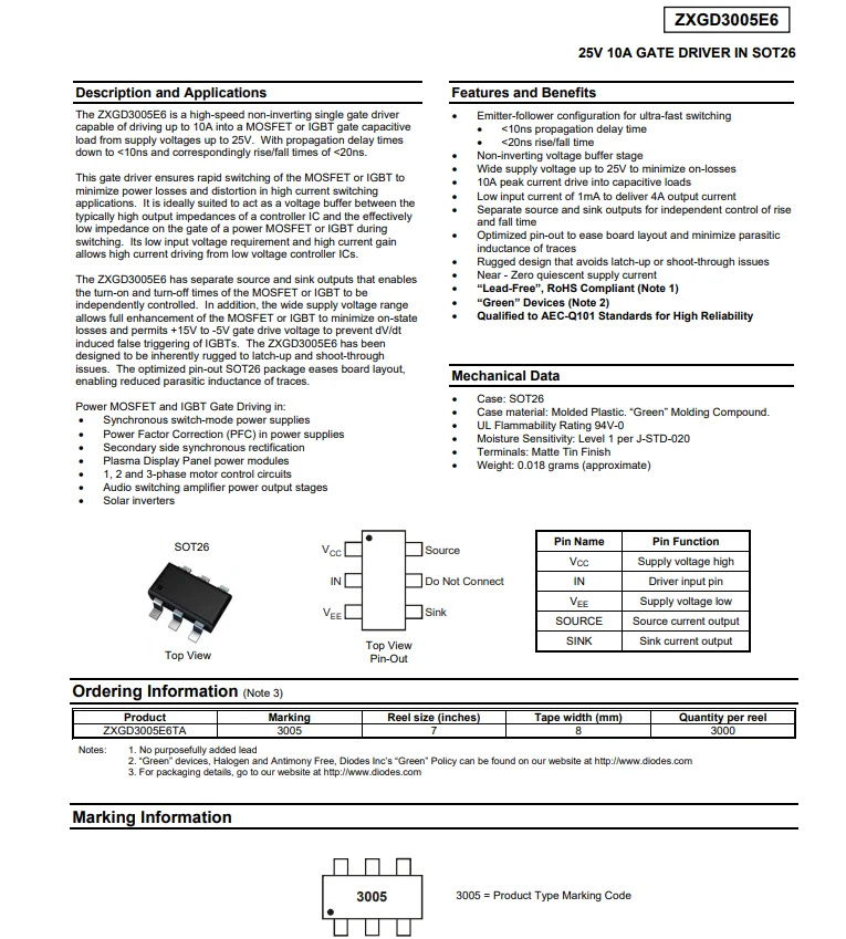 5–20 Stück ZXGD3005E6TA SOT23-6 3005 ZXGD3005E6 ZXGD3005 25 V 4A Gate-Treiber-Chip – Detail 4