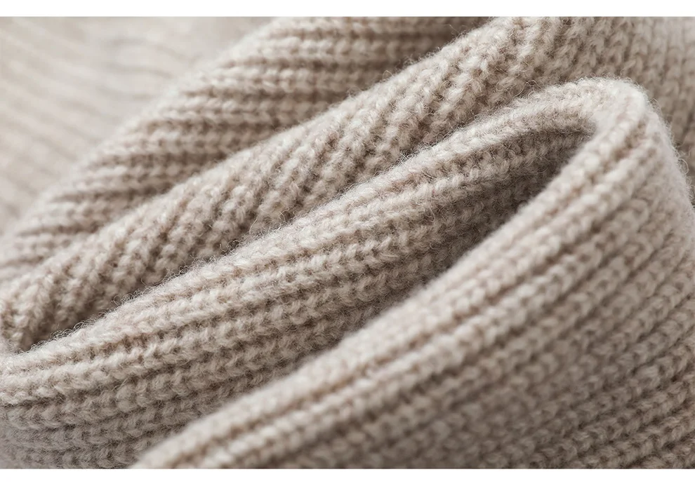 Autumn Winter Thickened One-Piece Scarf Hat 100% Merino Wool Knitted Frostproof Neck Protection Integrated Scarf Hat