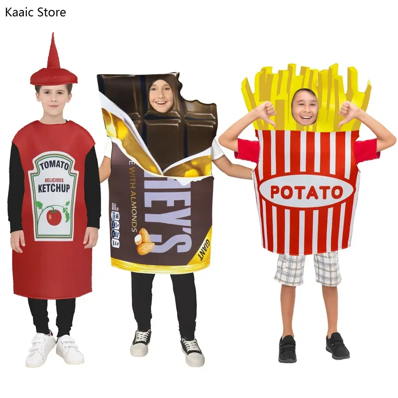 

Cosplay French Fries Costumes for Kids Cos Snack Ketchup Tomato Paste Chocolates Butter Sauce Mustard Clothing Halloween Costume