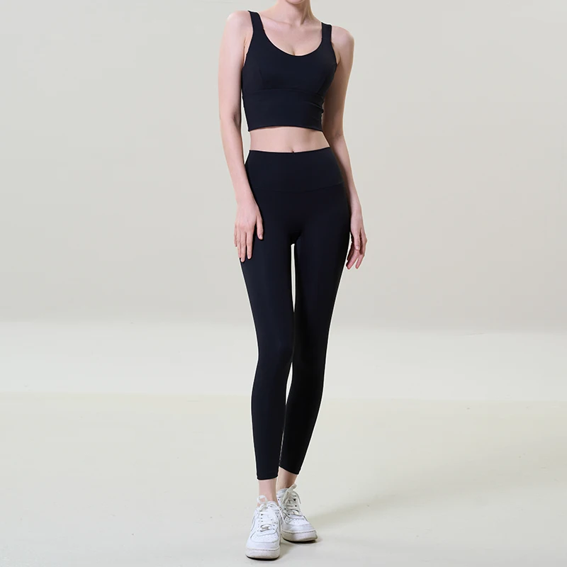 

2-х предметные комплекты для йоги, спортивные штаны для фитнеса с высокой талией и поднятой бедер, бюстгальтер с вырезом, тренировочная одежда, леггинсы для спортзала, комплект для женщин