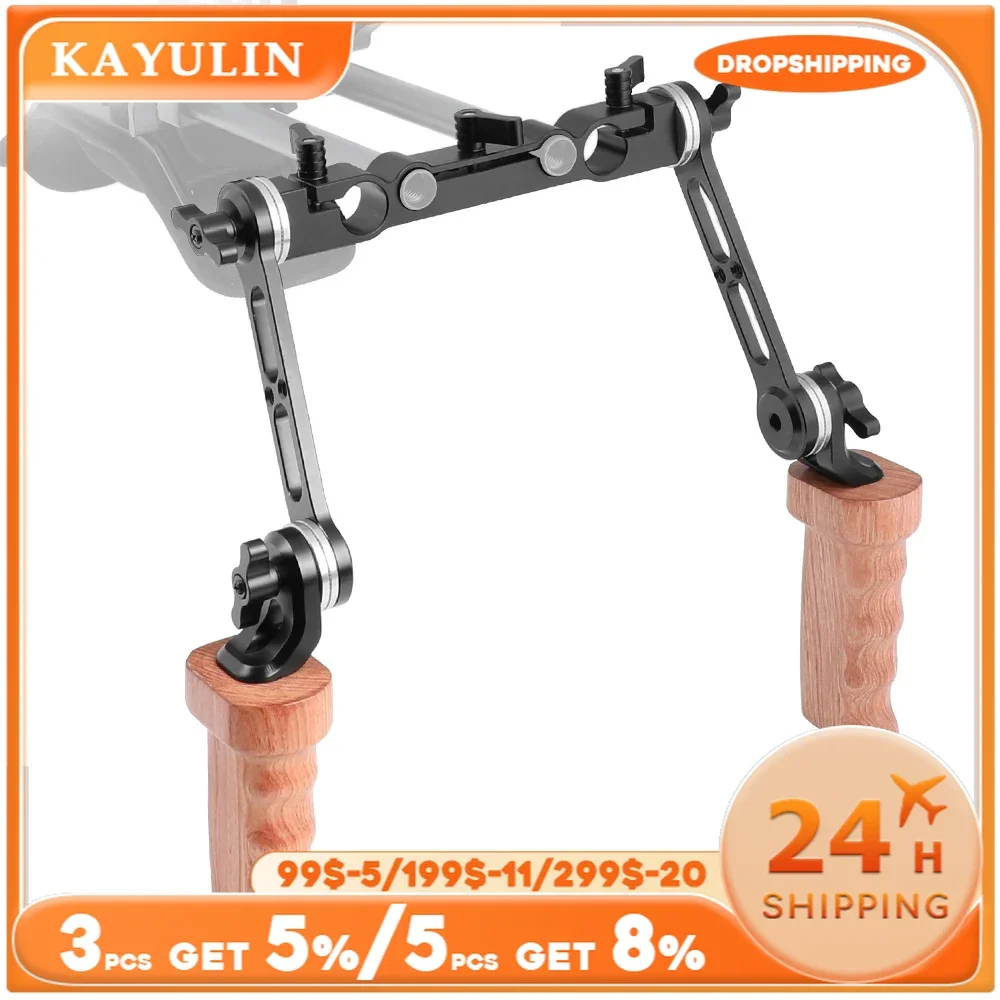 Kayulin Camera Shoulder Rig With Dual Wooden Handgrip Arri Rosette Extension Arm 15mm 19mm Dual-port Rod Clamp For DSLR Camera