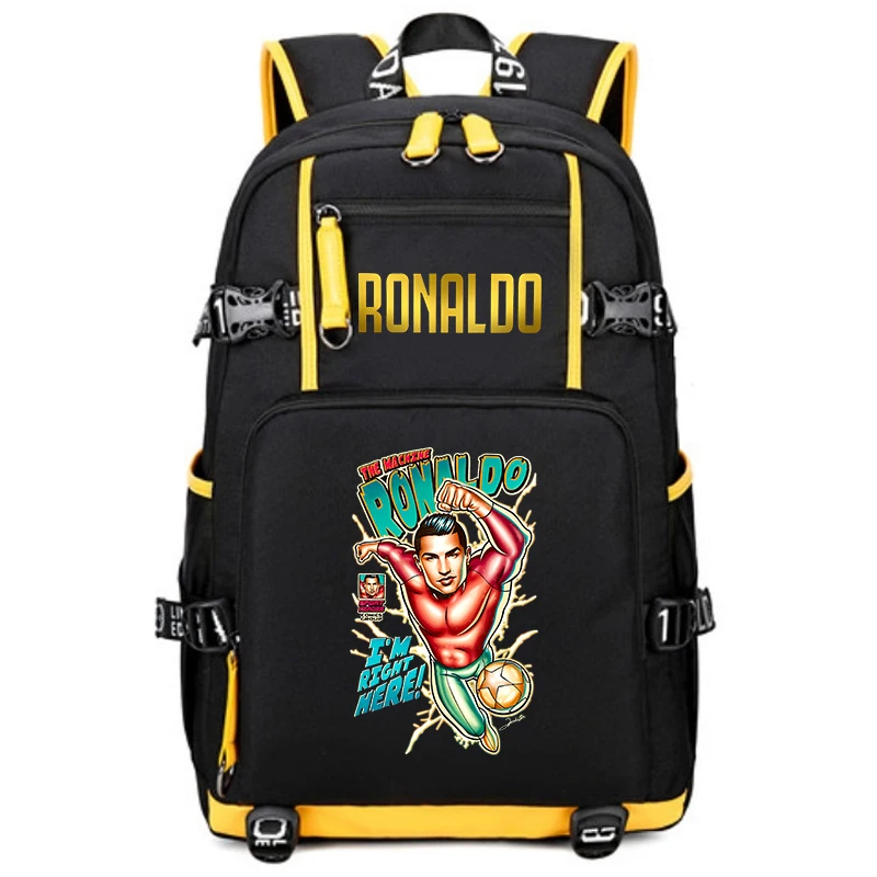 Ronaldo printed youth backpack campus student bag outdoor travel bag suitable for boys and girls