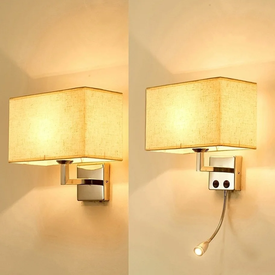 Modern Indoor LED Wall Lamp Creative Bedroom Bedside Sconce With Switch USB Interface Hotel Cloth Wall Lamp Bra