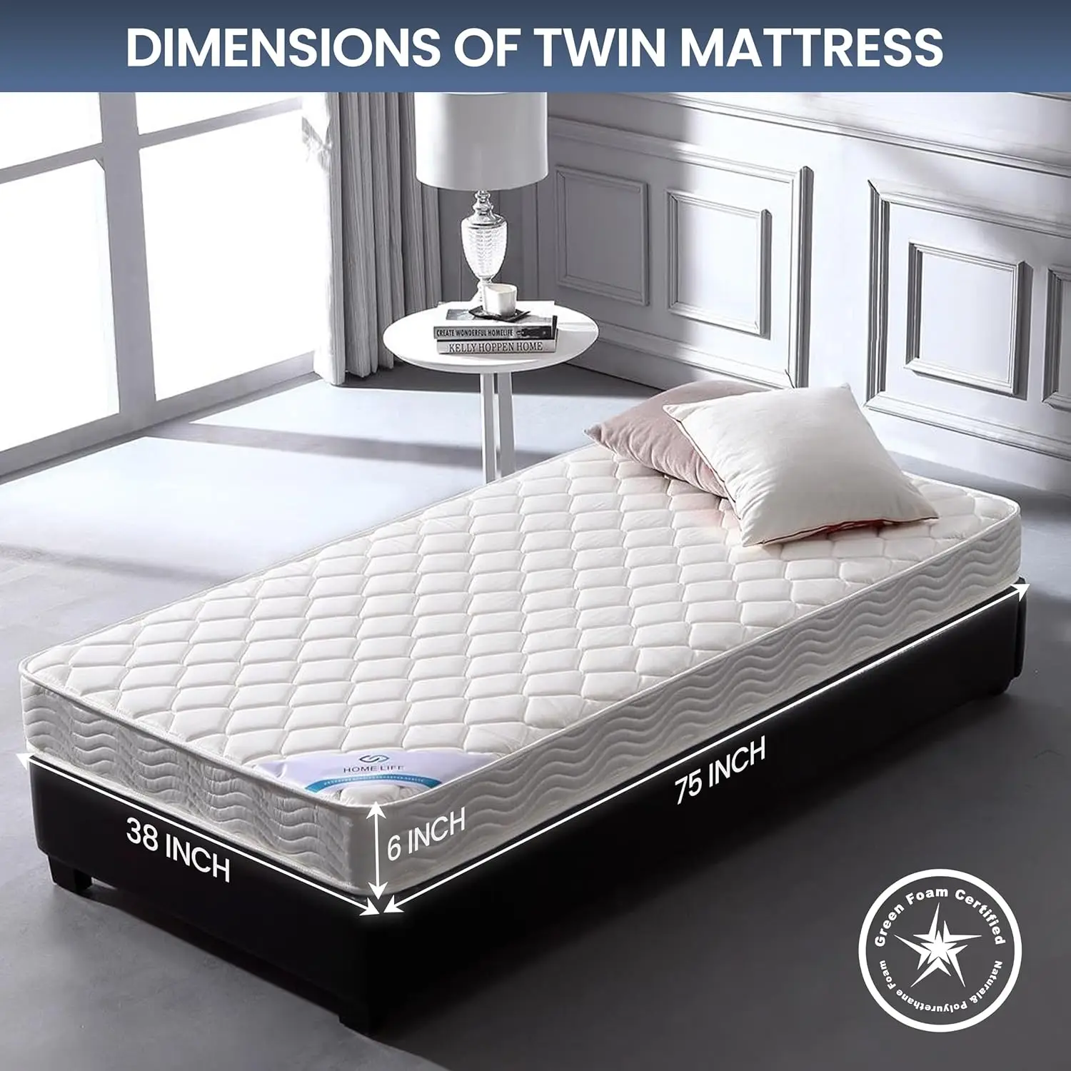 Home Life-Matelas de lit jumeau 6 pouces, confortable, hybride, Euro, respectueux de l'environnement, respirant