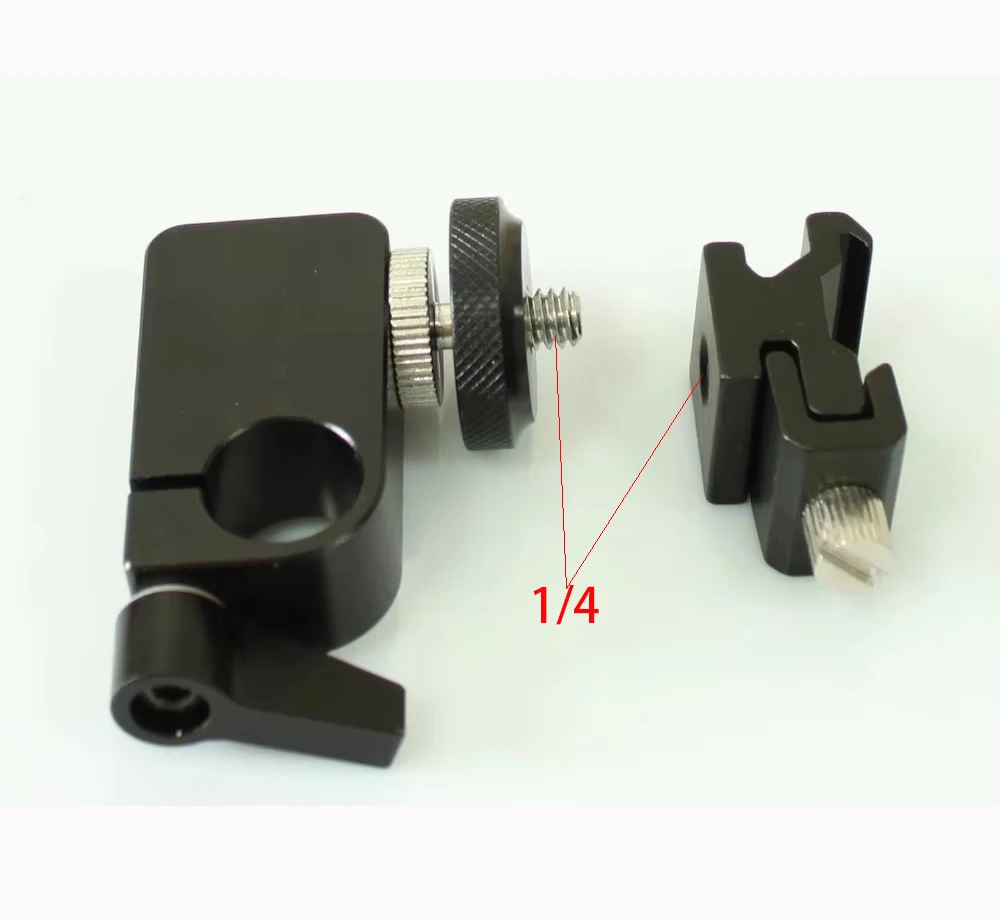 NEW Single Rail Clamp & Hot shoe Adaptor Set for 15mm Rail System Rig, 1/4 cold shoe 15mm rod clamp unit, 1/4-20 thread hot shoe