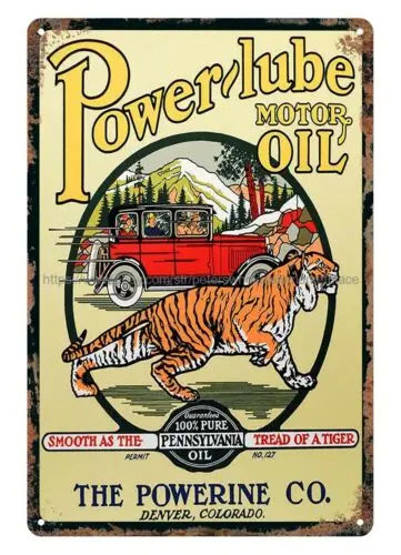 Power lube motor oil tiger Pennsylvania oil metal tin sign reproductions for