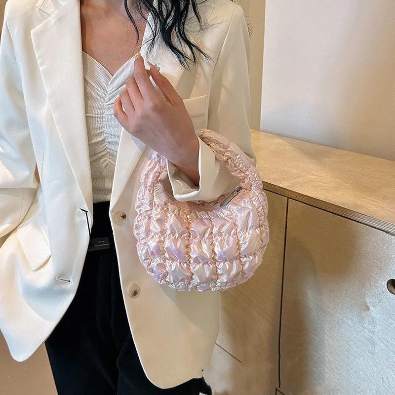 Korea Pleated Silver Cloud Bag 2024 fashionable Armpit Mini Handbag Ruched Designer Tote Bag Solid Color Top Handle Bags