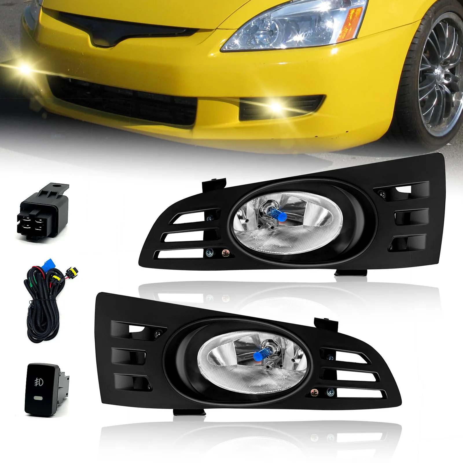 

Halogen Fog Lights for 2003 2004 2005 Honda Accord Coupe 2 Door Front Bumper Driving Fog Lamp Assembly With Wiring Harness