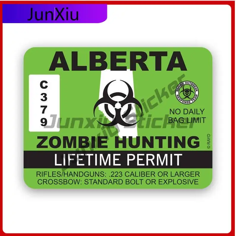 

Alberta Zombie Hunting Permit Sticker Uv Protected Undead Corporeal Revenant Zombies Hunter Ab Car Sticker Vinyl Decal