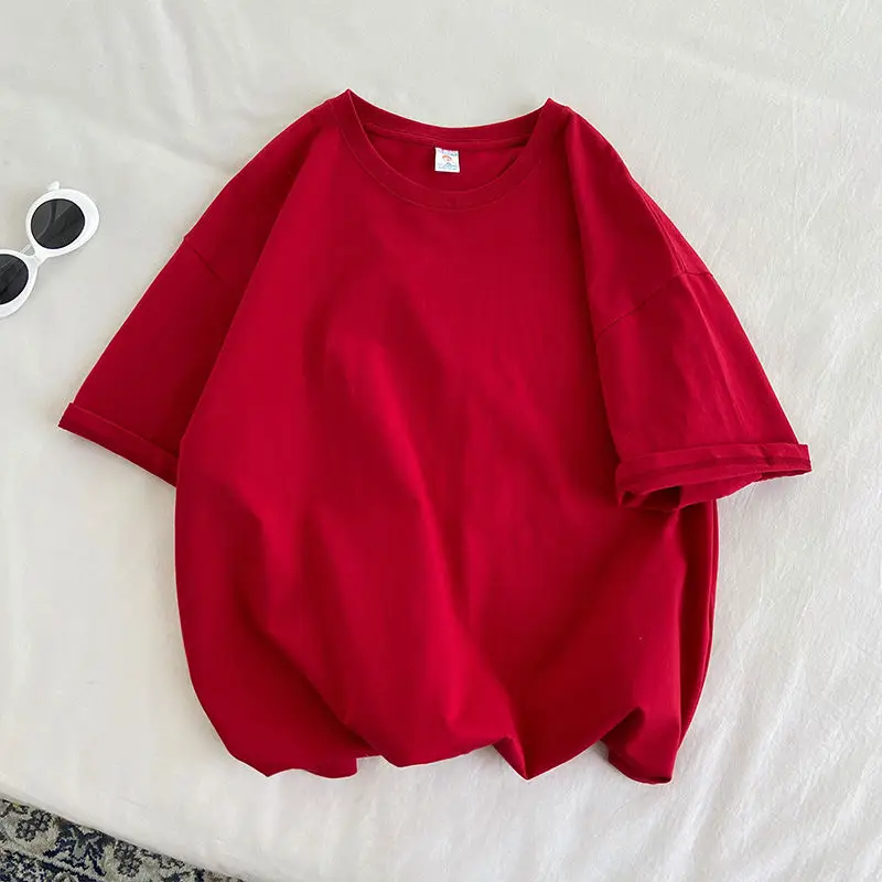 100% Baumwolle Kurzarm-T-Shirt für Männer und Frauen, Sommermode, einfarbig, schlicht, O-Ausschnitt, lockere, lässige Basic-Shortsleeve-Bluse. – Detail 12