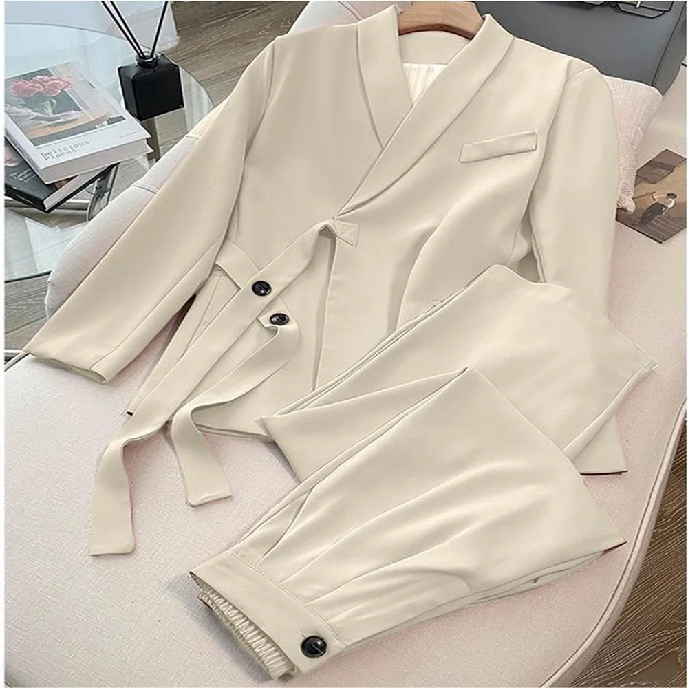 2023 Winter New Women\'s Blazer Set Professional Elegant Office Suit Blazer and Pants 2 Piece Set Business Women Trouser Suits