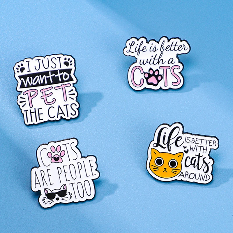 Cute Cat Enamel Brooch Pet Animal Footprints Sunglasses White Cat Life Better With Cat Cartoon Metal Badge Punk Pin Jewelry Gift