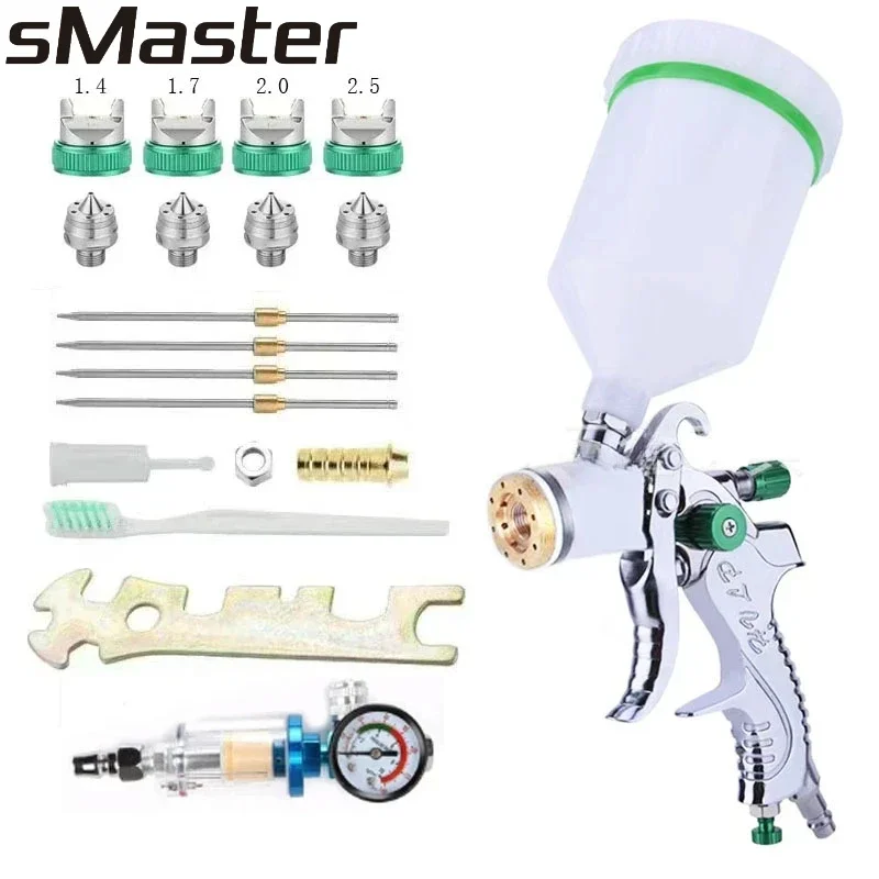 Smaster Professional HVLP 1.4/1.7/2.0/2.5mm Nozzle Spay Gun Gravity Airbrush for Car Painting with 600ml 600CC Cup