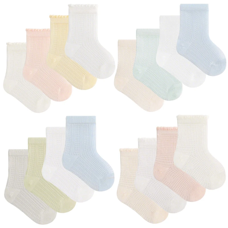 4 Pairs Newborn Socks Summer Solid Color Baby Socks Ultra-th