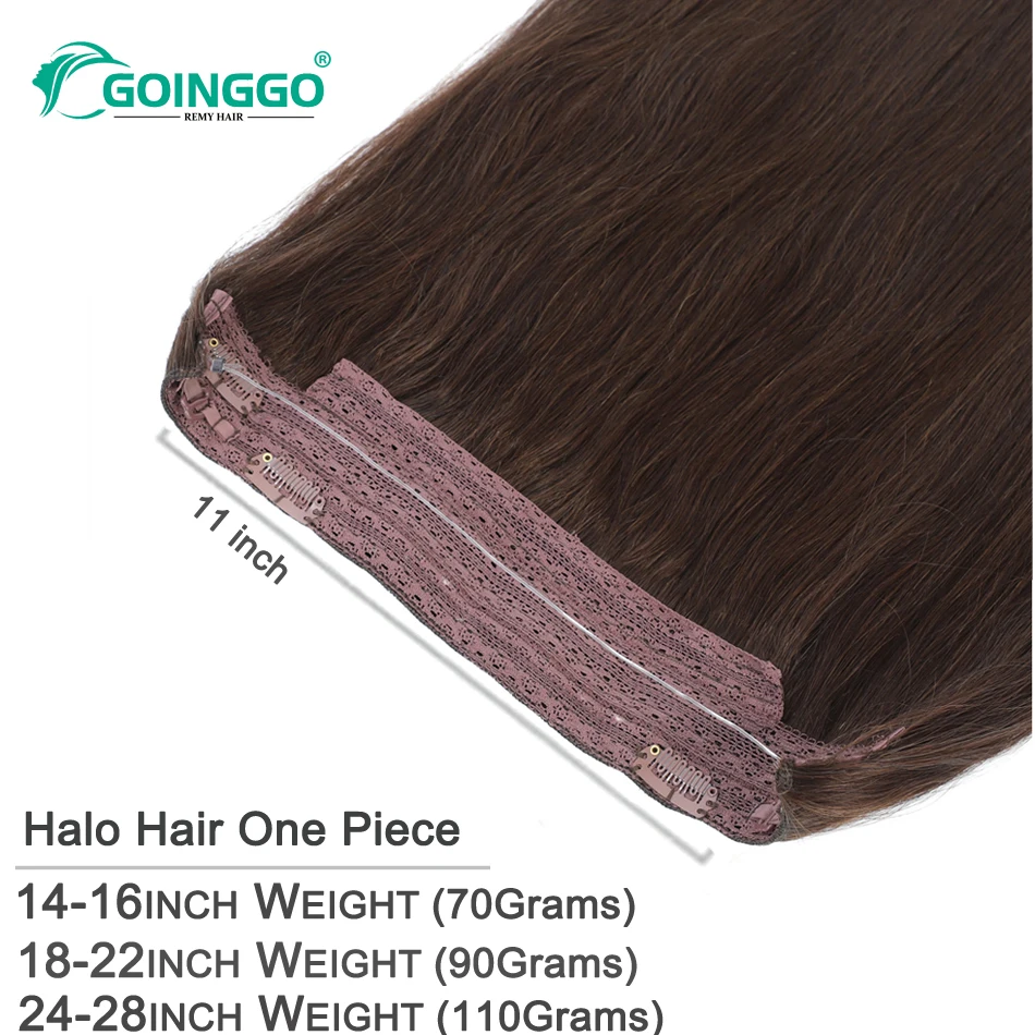 Halo Hair Extensions de vrais cheveux humains, réinitialisation de fil GNE, Ombre Brown, Document Human Remy, Fish Line Hair Extension, 14-28"