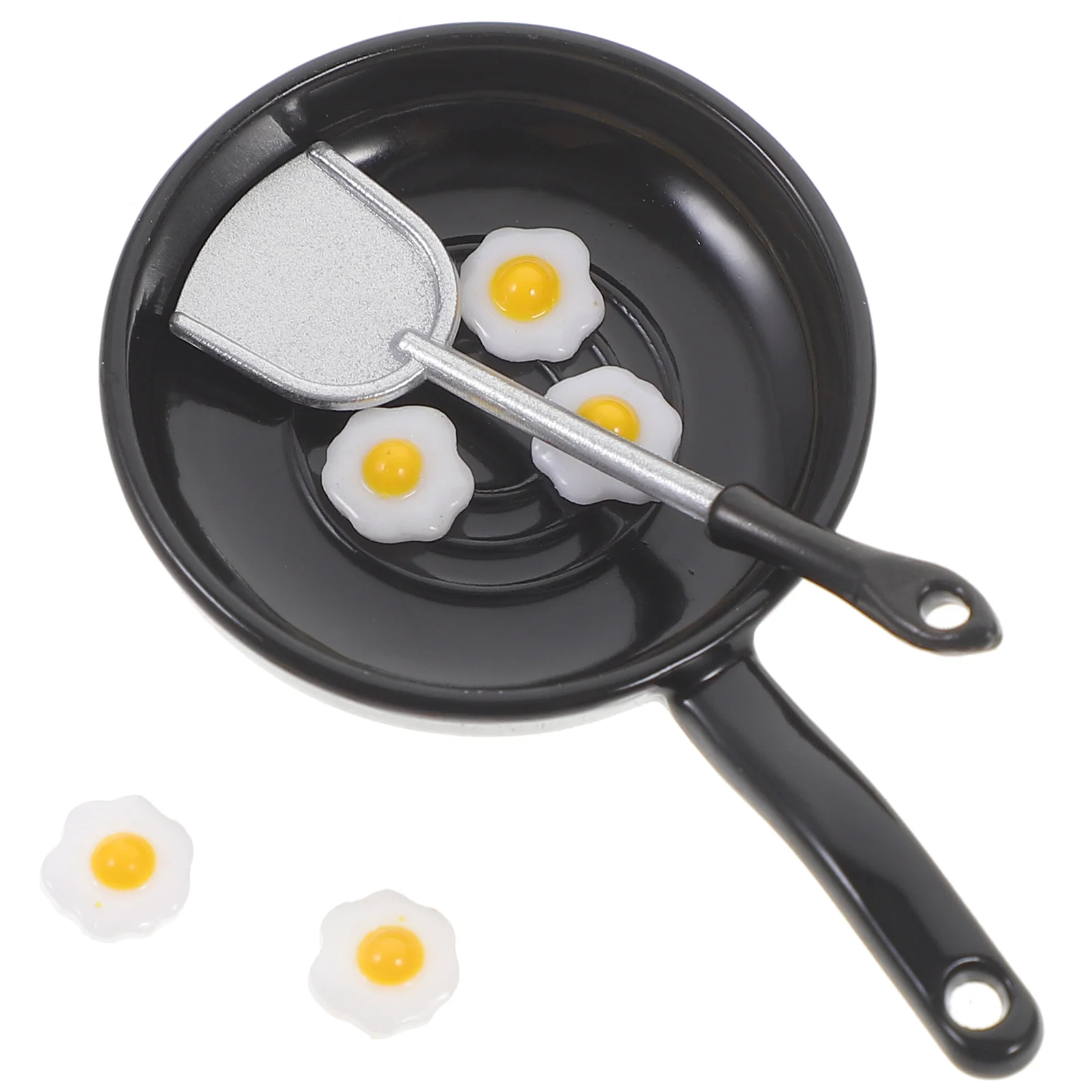 1 Set Miniature Frying Pan Miniature Fried Eggs House Kitchen Prop Model dollhouse miniature frying pan