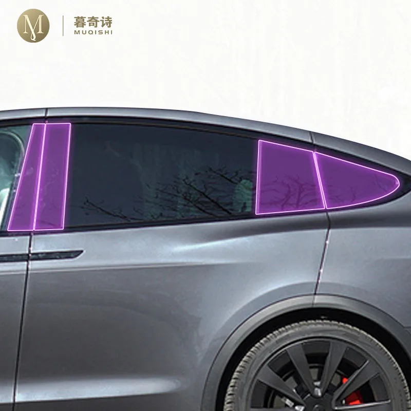 MUQSHI pre cut car window B/C pillar anti scratch PET/TPU protective film transparent/carbon fiber For Tesla Model X 23-2024