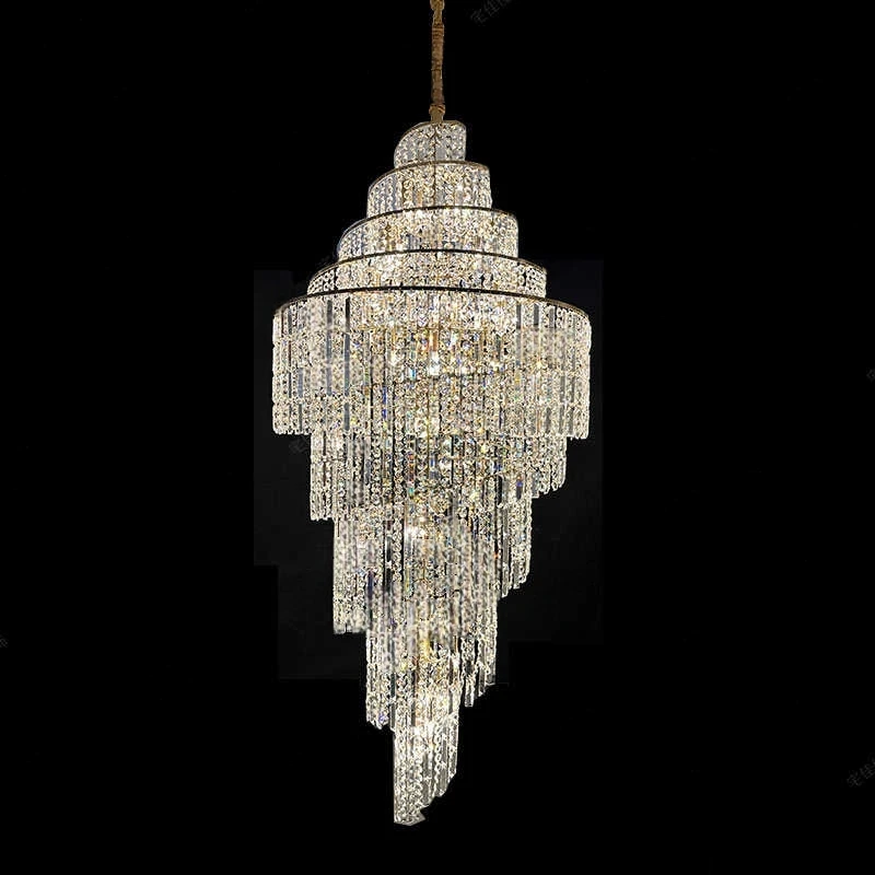 

Villa Hollow Duplex Crystal Chandelier Hall Spiral Staircase Post-modern Living Room Hotel Lobby Light Luxury Lighting Lamps Led